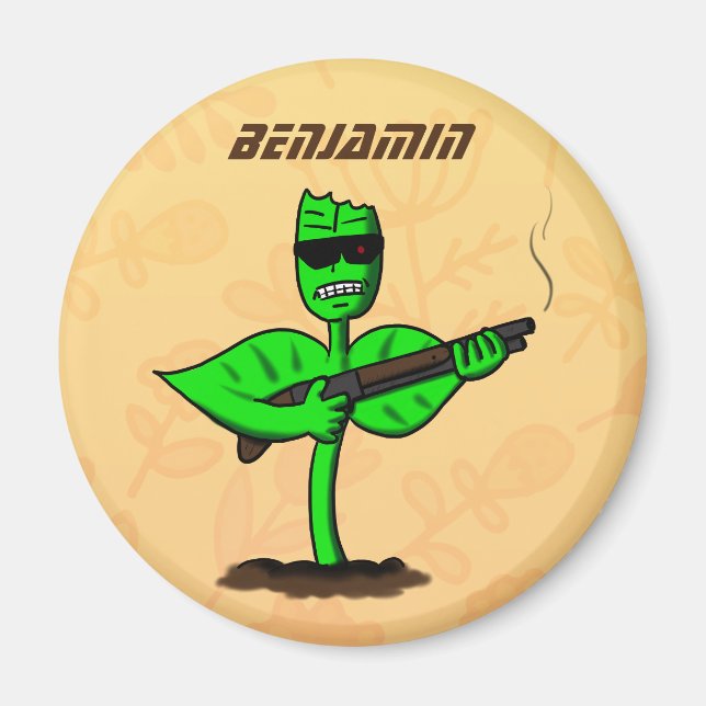 Imã Germinador cyborg planta engraçada desenho animado (Frente)