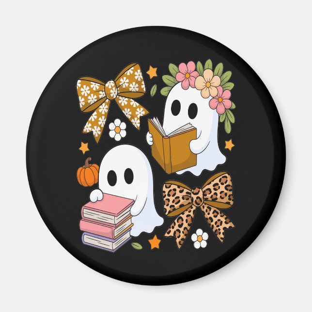 Imã Ghost Books Halloween Floral Fall Halloween (Frente)