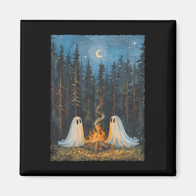 Imã Ghost Campfire Camping Lover Forest Gothic Hallowe (Frente)