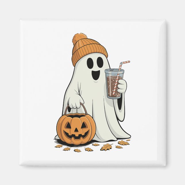 Imã Ghost Halloween Bebendo Café Ghost Ice Café P (Frente)