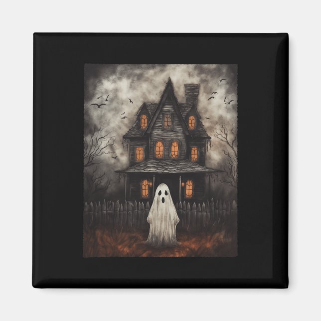 Imã Ghost Hauned House Midnight Halloween Ghost Spook (Frente)
