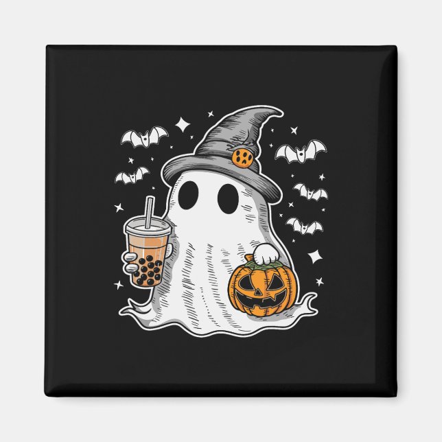 Imã Ghost Milktea Ghost Bebendo Bubble Tea (Frente)