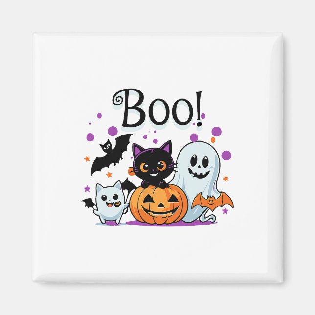 Imã Ghost Pumpkin Cat E O Gráfico W Do Halloween (Frente)