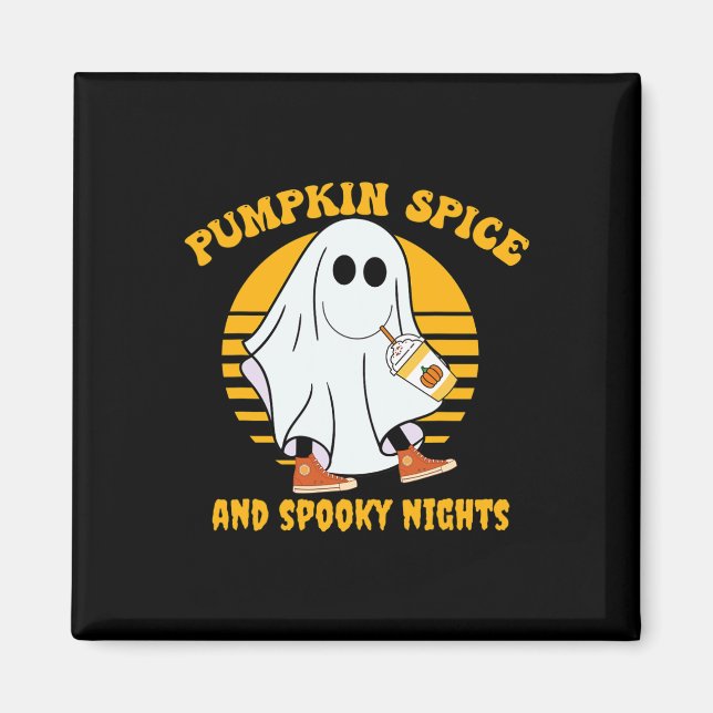 Imã Ghost Pumpkin Spice Latey Fall Vibe Halloween Spoo (Frente)