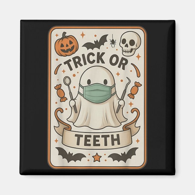 Imã Ghost Trick Ou Teeth Dental Tarot Card Halloween D (Frente)