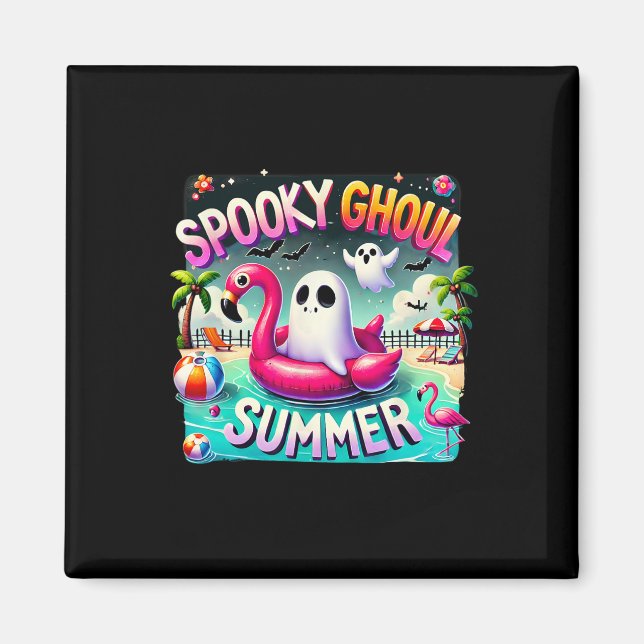 Imã Ghoul Summer Cute Ghost Flamingo Hello Summ (Frente)