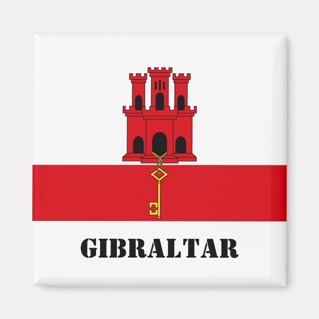 Imã Gibraltar Flag com o texto Gibraltar (Frente)