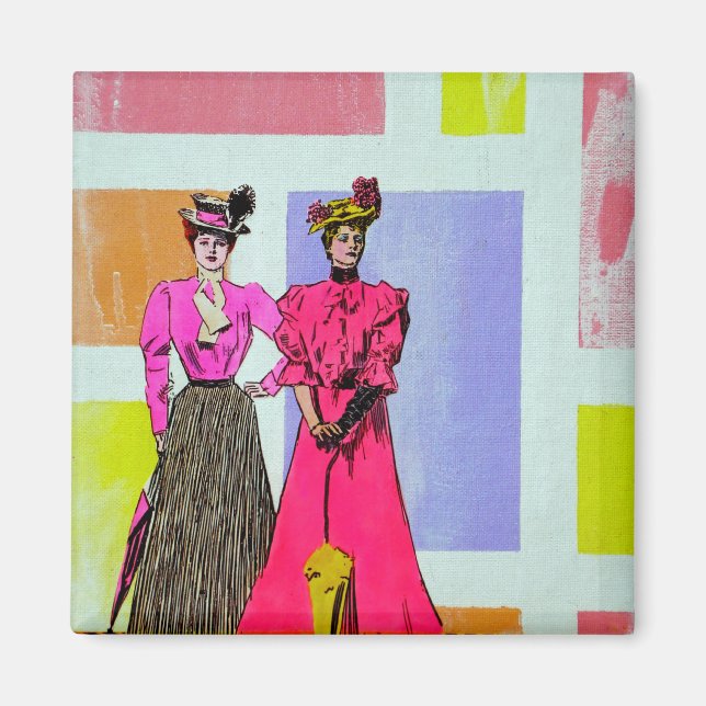 Imã Gibson Girls em um padrão mondriano (Frente)
