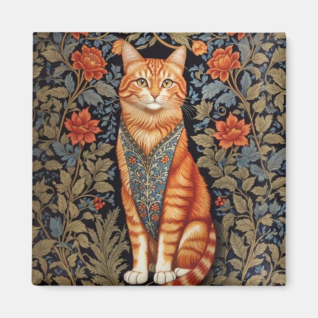 Imã Ginger Cat William Morris Inspirou Floral (Frente)