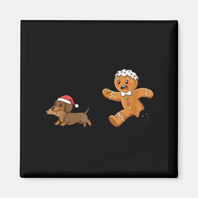 Imã Gingerbread Cookie Chasing Dachshund Christmas Dog (Frente)