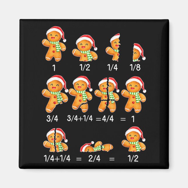 Imã Gingerbread Cookie Santa Hat Fraction Math Teacher (Frente)