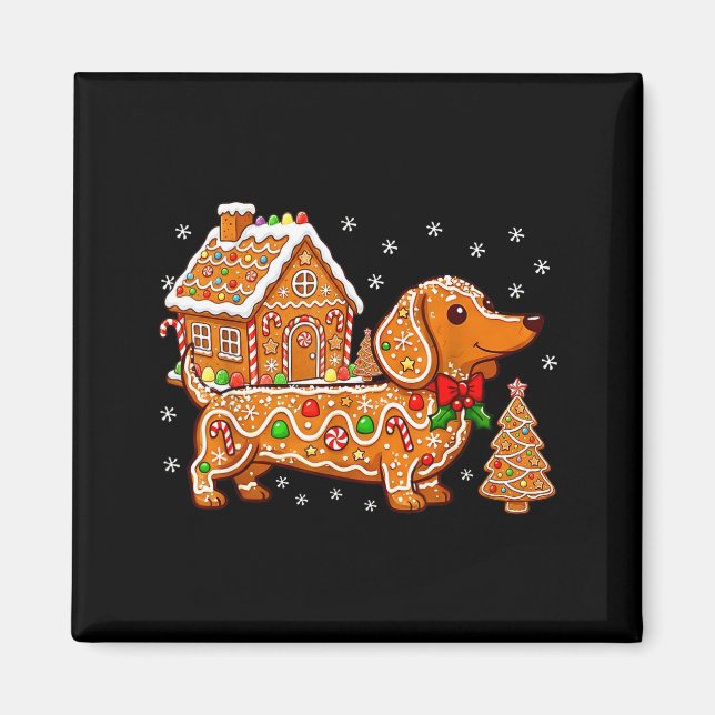 Imã Gingerbread Dachshund Christmas Tree House Cookie  (Frente)