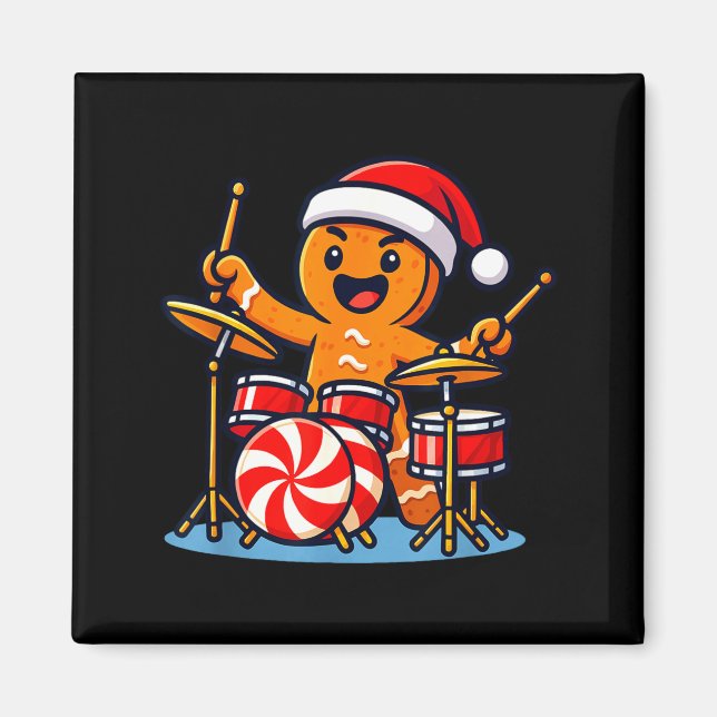 Imã Gingerbread Man Playing Drums  (Frente)