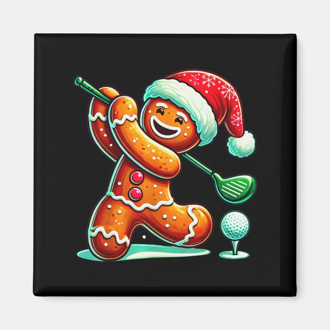 Imã Gingerbread Man Plays Golf Christmas Golfing Santa (Frente)