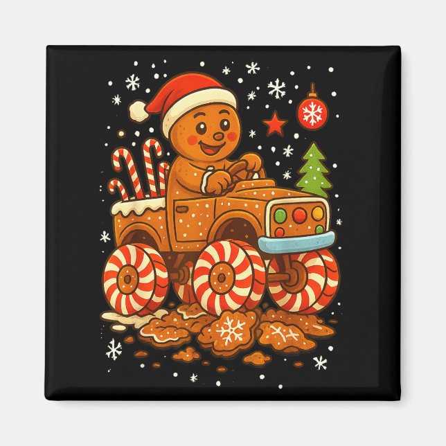 Imã Gingerbread Monster Truck Christmas Snow Cute Xmas (Frente)