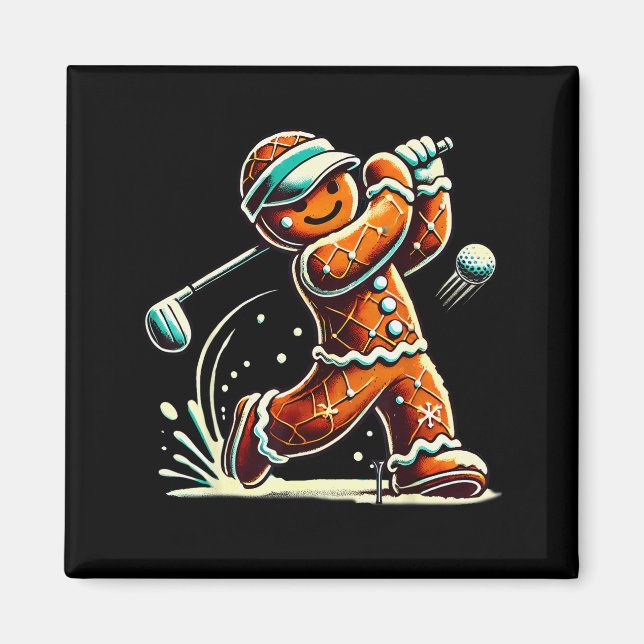 Imã Gingerbread Playing Golf Ball Christmas Golf Lover (Frente)