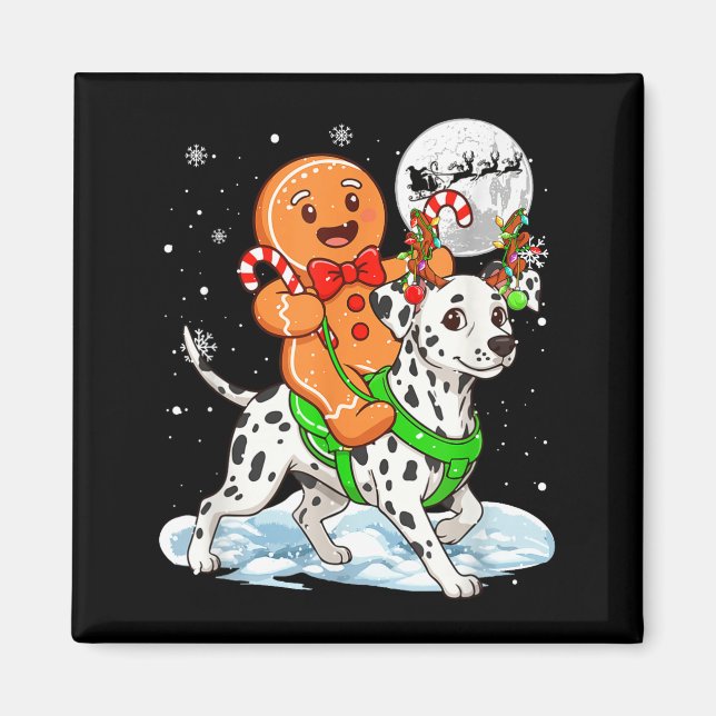 Imã Gingerbread Ridding Dalmatian Reindeer Christmas B (Frente)