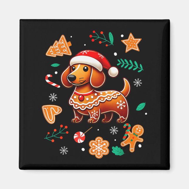Imã Gingerbread Weiner Dog Lover Dachshund Christmas C (Frente)