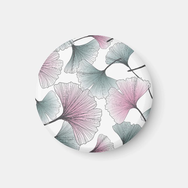 Imã Gingko Biloba desenhada à mão. (Frente)
