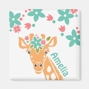 Imã Girafa Bonita com Coroa Flor Personalizada