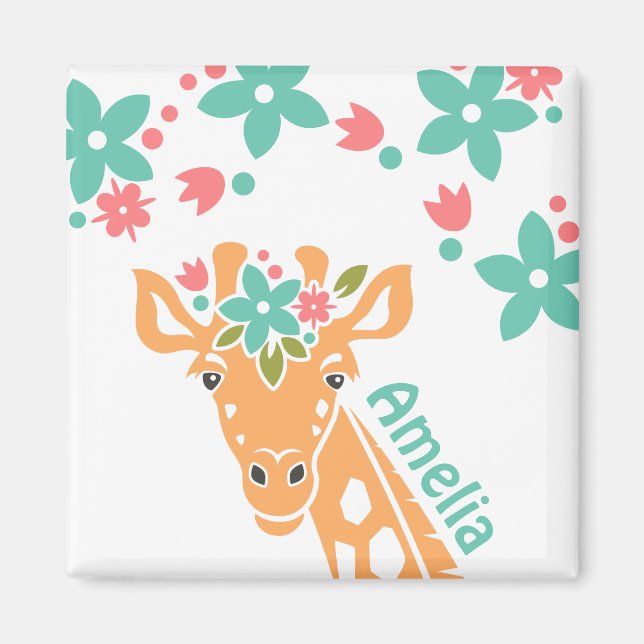 Imã Girafa Bonita com Coroa Flor Personalizada (Frente)
