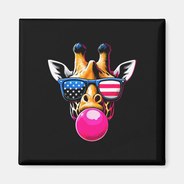 Imã Girafa Com Gles Dos Eua E Bubblegum 4 De Julho (Frente)