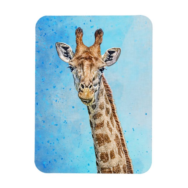 Ímã Girafa Curiosa com Céu Azul Confetti (Vertical)