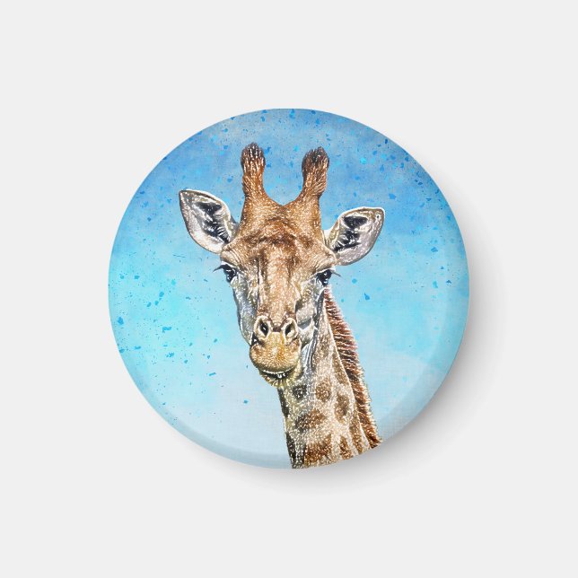 Imã Girafa Curiosa com Céu Azul Confetti (Frente)
