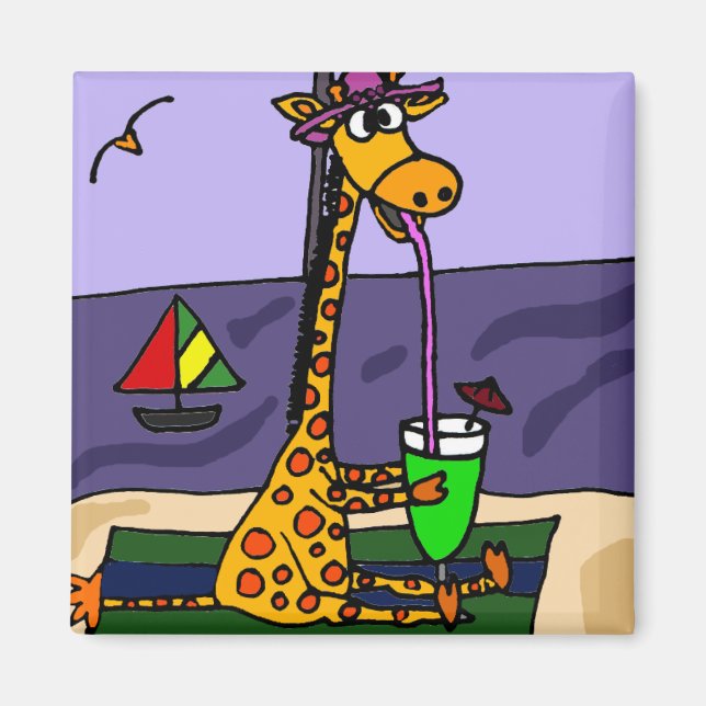 Imã Girafa Engraçada na Arte de Praia (Frente)