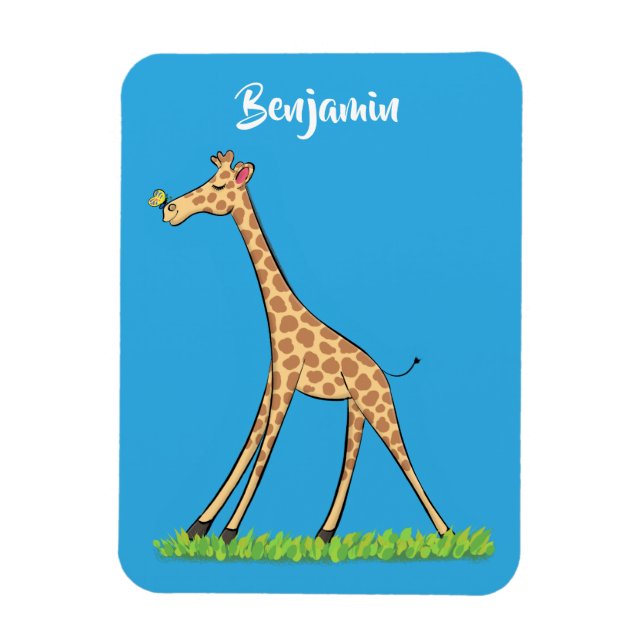 Ímã Girafa feliz fofa com desenho de borboleta (Vertical)