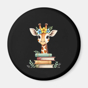 Imã Girafa Fofa Com Livro Floral Bookworm Bibliotecári