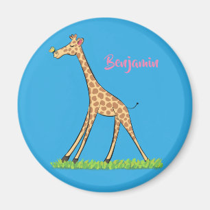 Imã Girafa linda e feliz com cartoon de borboleta