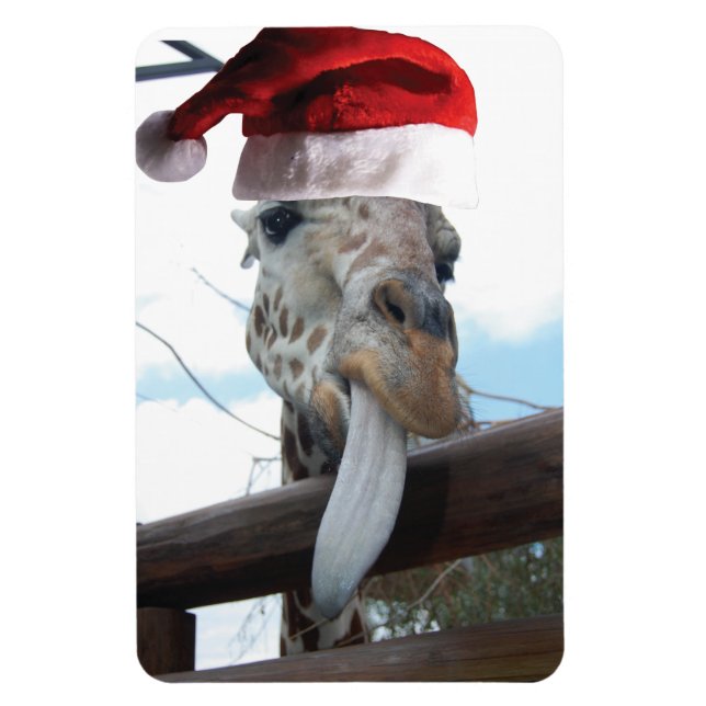 Ímã Girafa vestindo um chapéu de Papai Noel (Vertical)