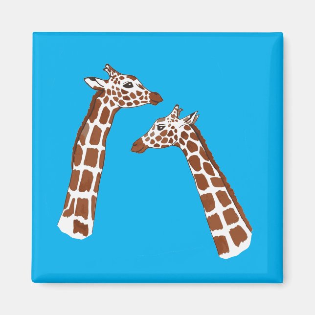 Imã Girafas bonitas com fundo azul (Frente)
