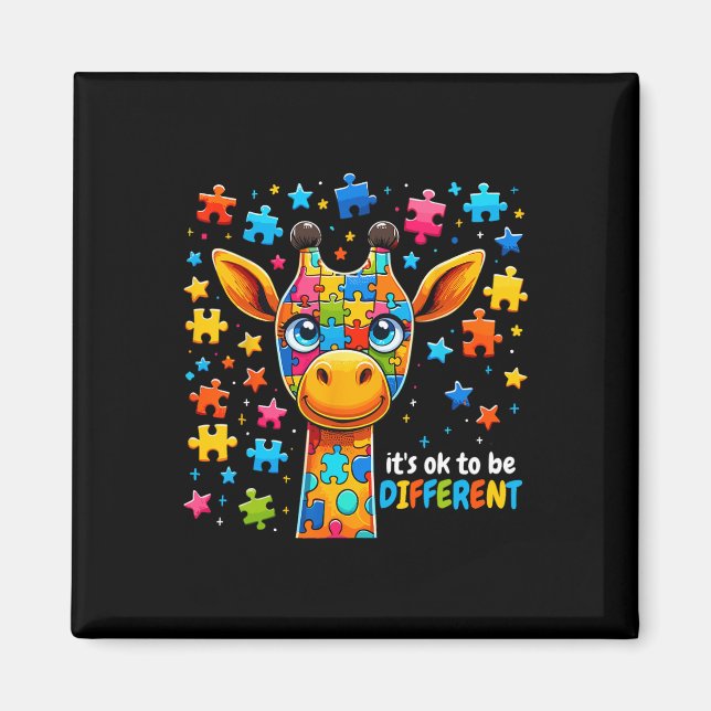 Imã Giraffe Conscientização do Autismo É Ok Ser Difere (Frente)