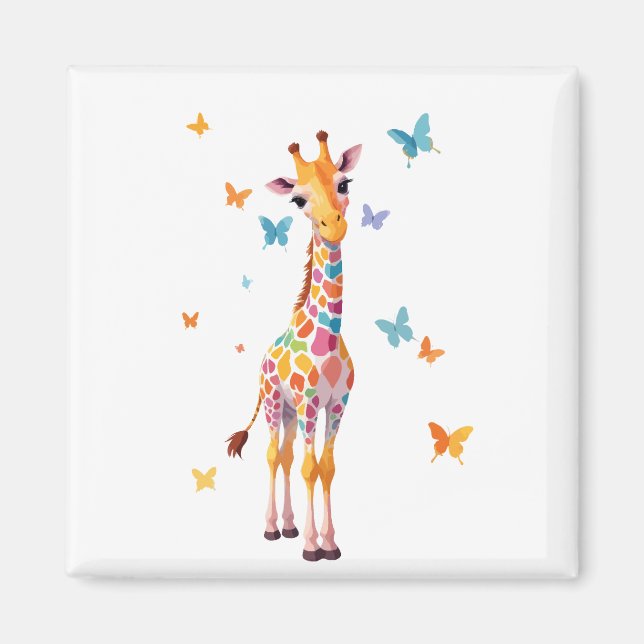 Imã Giraffe Vetor Pintando Brincadeira Adorável (Frente)