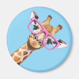 Imã Giraffe with Pink Glasses Cute Animal Magnet #2