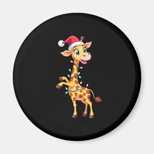 Imã Giraffe Xmas Lighting Funny Santa Giraffe Christma (Frente)