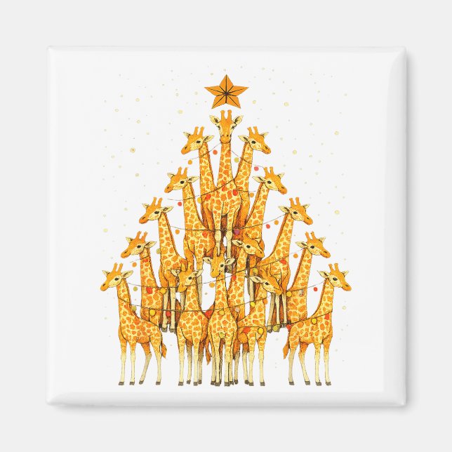 Imã Giraffes Forming Christmas Tree Lights Star Safari (Frente)