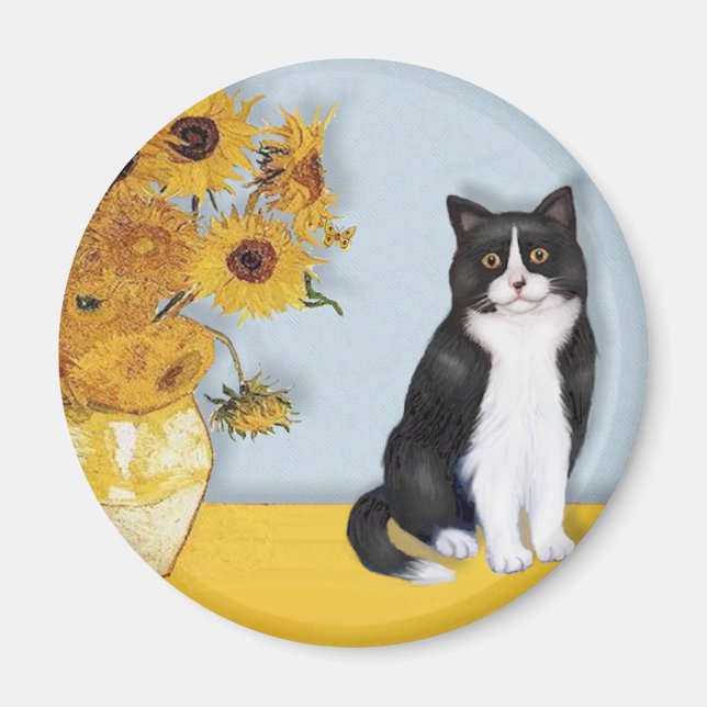 Imã Girasóis - Gato preto e branco (Frente)
