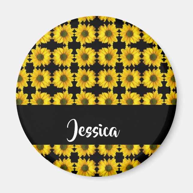 Imã Girassóis amarelos em preto (Frente)