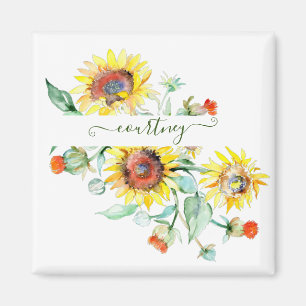 Imã Girassóis aquarela personalizados   