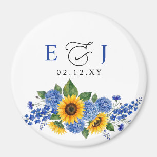 Imã Girassóis Florais Azul Royal Casamento Moderno