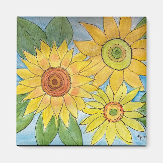 Imã Girassol de aquarelas em um ímã