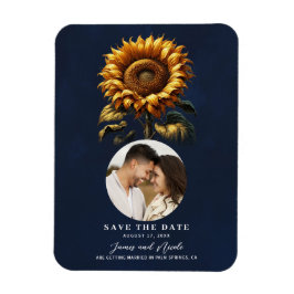 Ímã Girassol Rústico Azul Convite de Casamento Salve a