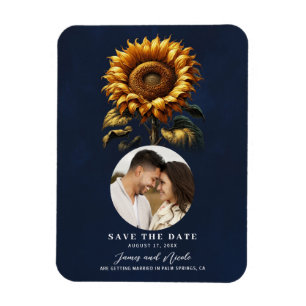 Ímã Girassol Rústico Azul Convite de Casamento Salve a