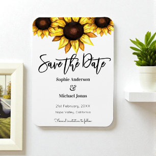 Ímã Girassol Salva a Data Casamento Branco Amarelo