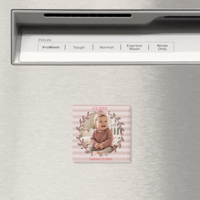 Imã Girlanda de Listras Rosa Foto de Bebê (In Situ (Dishwasher))