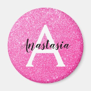 Imã Girly Glam Hot Pink Glitter Sparkles Monogram Name