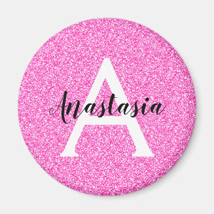 Imã Girly Glam Rosa Brilhante Brilho Monograma Nome